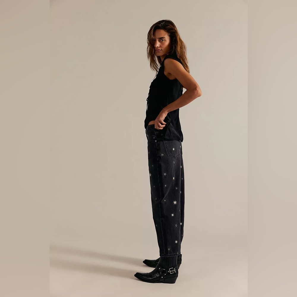 NWT FREE PEOPLE WE THE FREE Deep Trance Shine Embroidered Dropped Boyfriend Jean - Picture 6 of 14